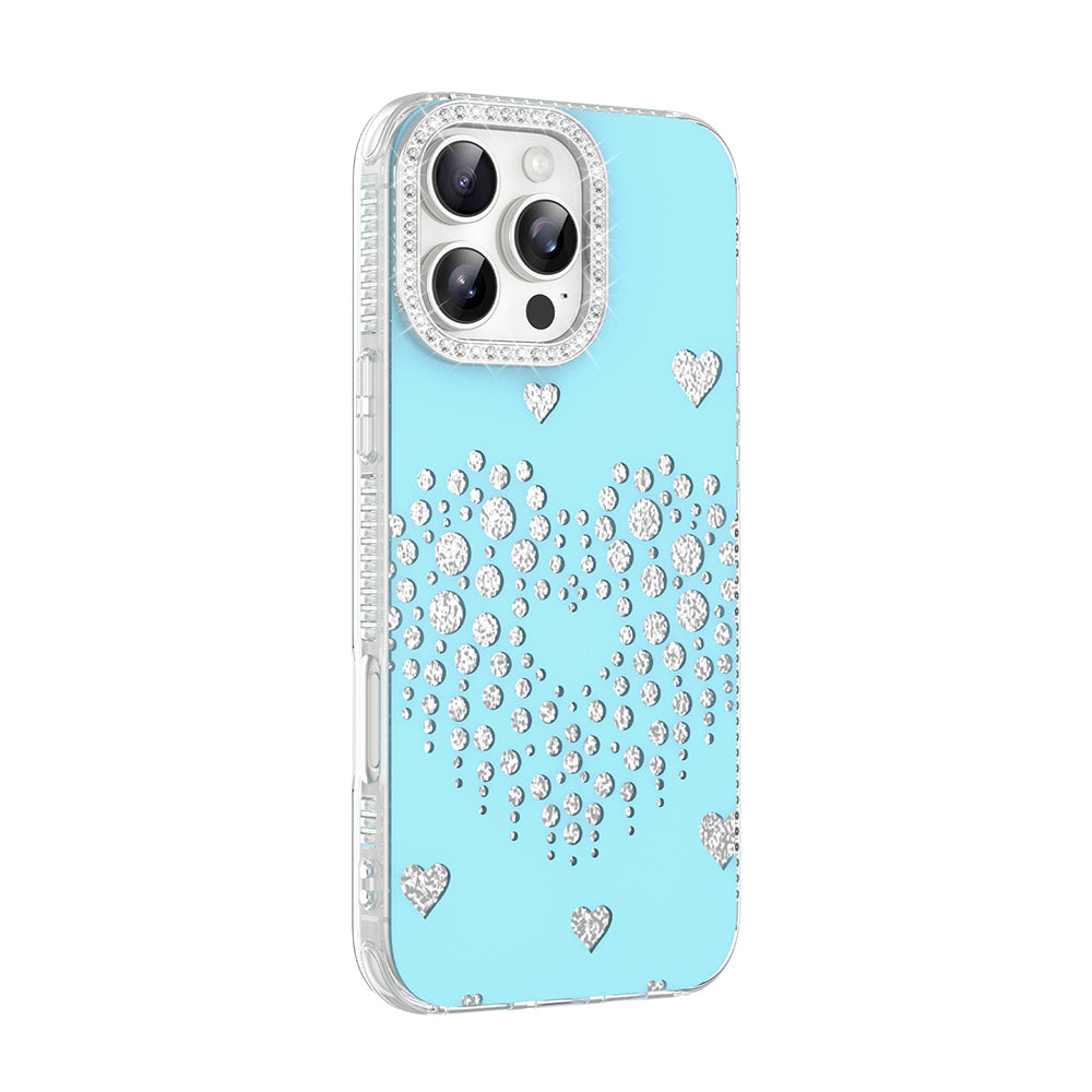Apple iPhone 16 Pro Max Kılıf Damla Taşlı Zore Rivas Sert PC Kapak Mavi