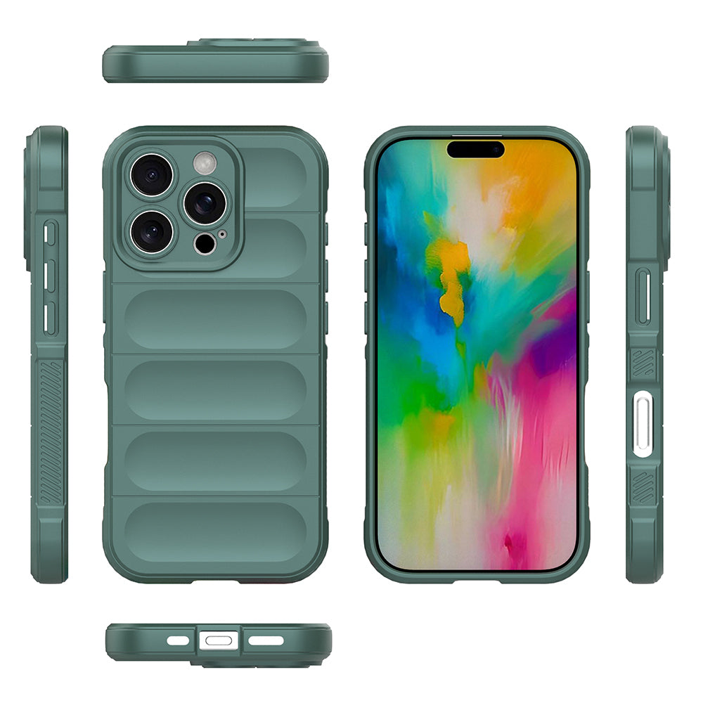 Apple iPhone 16 Pro Max Kılıf Esnek TPU Oyuklu Arka Yüzey Tasarımlı Zore Etnik Silikon Kapak Koyu Yeşil