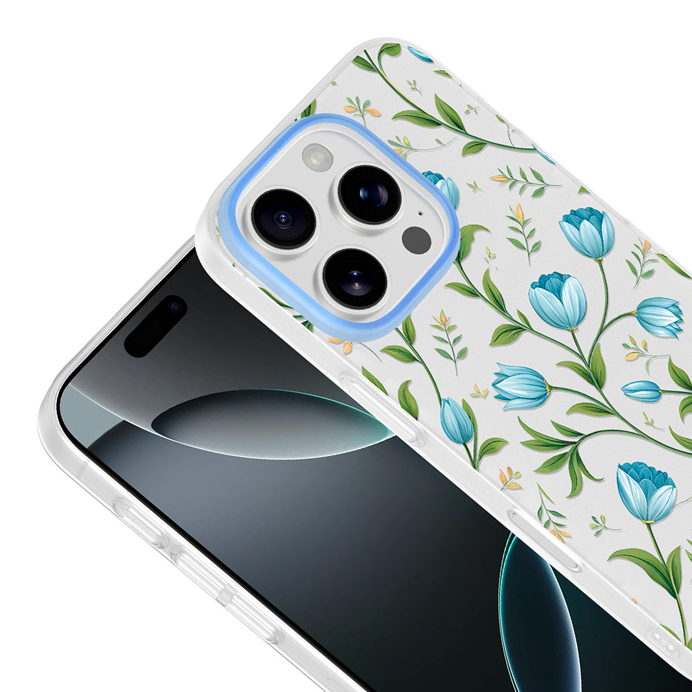 Apple iPhone 16 Pro Max Kılıf Kamera Korumalı Desenli Zore Klip Kapak Mavi Lale