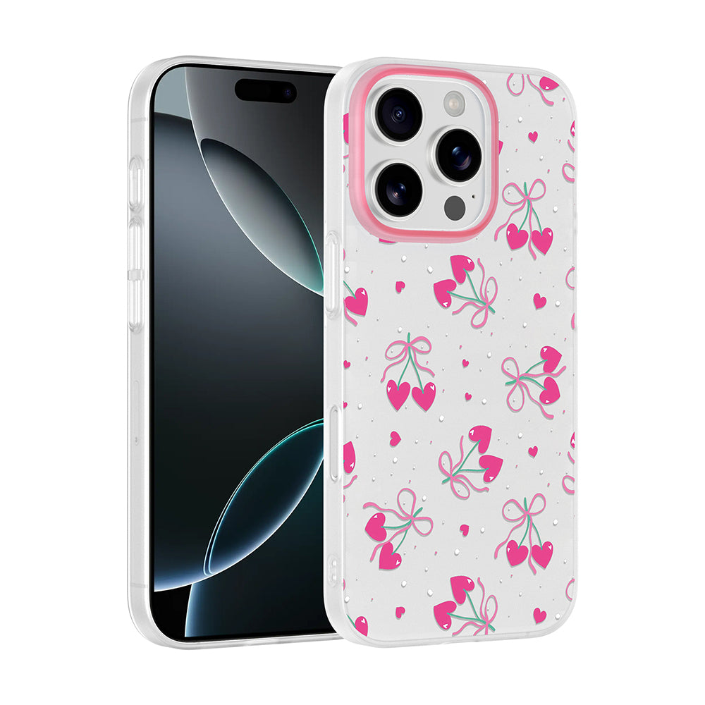 Apple iPhone 16 Pro Max Kılıf Kamera Korumalı Desenli Zore Klip Kapak Kalpli Kiraz
