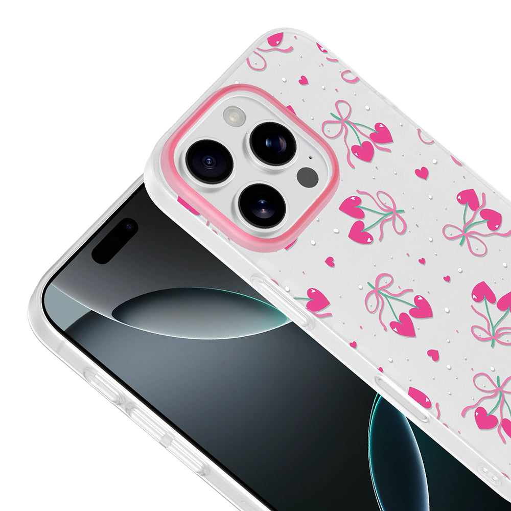 Apple iPhone 16 Pro Max Kılıf Kamera Korumalı Desenli Zore Klip Kapak Kalpli Kiraz