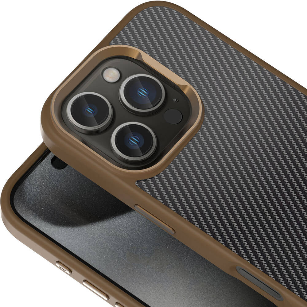 Apple iPhone 16 Pro Max Kılıf Karbon Fiber Görünümlü Parlak Kamera Çerçeveli Zore Venus Kapak Siyah