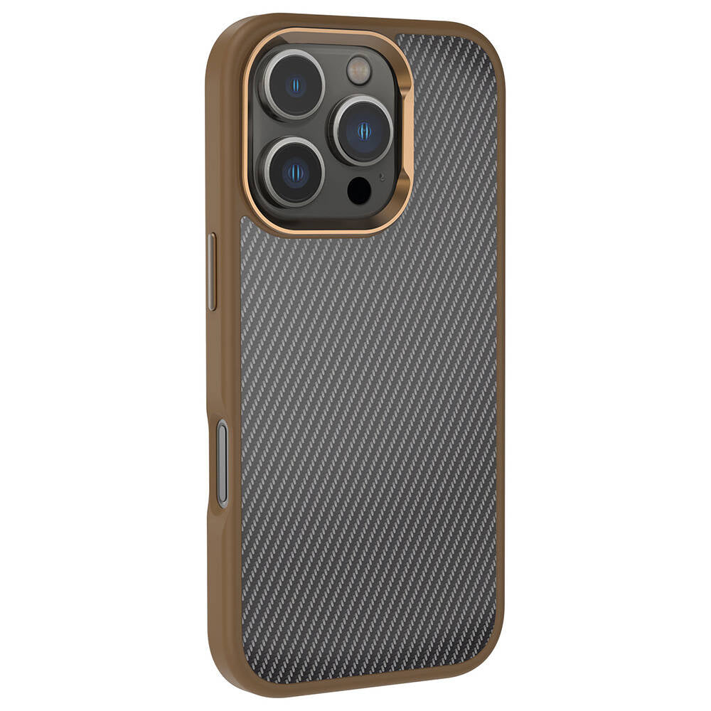 Apple iPhone 16 Pro Max Kılıf Karbon Fiber Görünümlü Parlak Kamera Çerçeveli Zore Venus Kapak Siyah