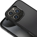 Apple iPhone 16 Pro Max Kılıf Karbon Fiber Görünümlü Parlak Kamera Çerçeveli Zore Venus Kapak Siyah