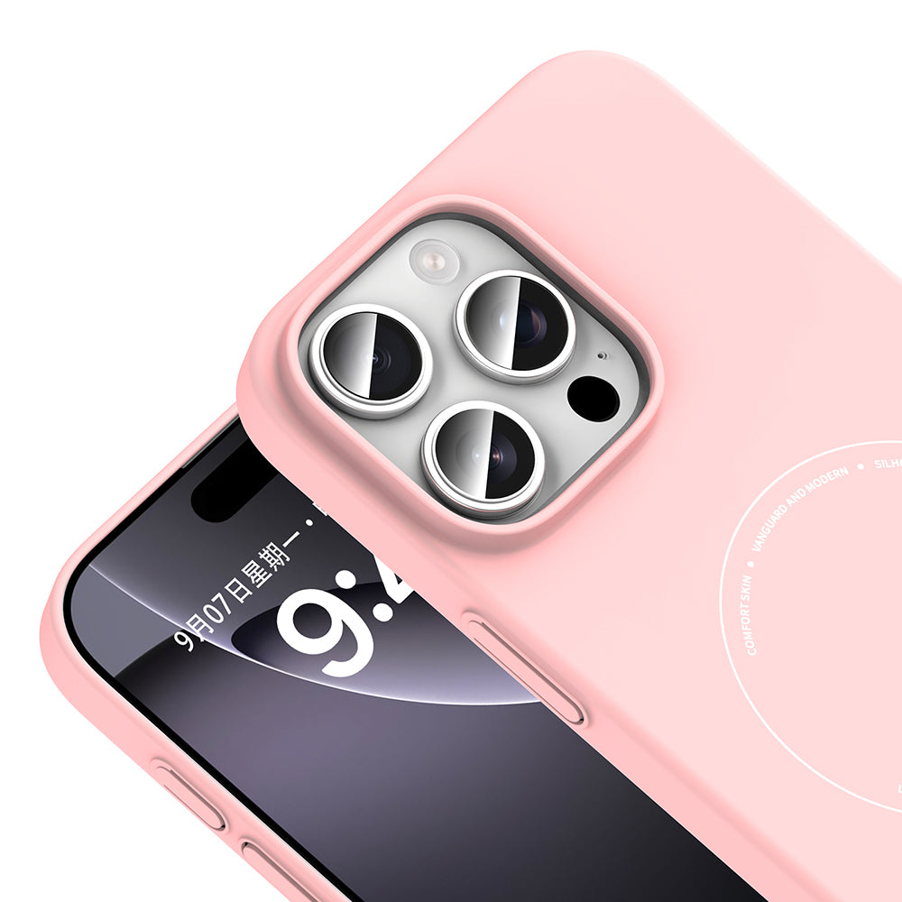 Apple iPhone 16 Pro Max Kılıf M-Safe Şarj Özellikli Kamera Korumalı Zore Elio Sert PC Kapak Açık Pembe