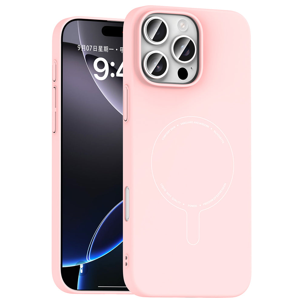 Apple iPhone 16 Pro Max Kılıf M-Safe Şarj Özellikli Kamera Korumalı Zore Elio Sert PC Kapak Açık Pembe