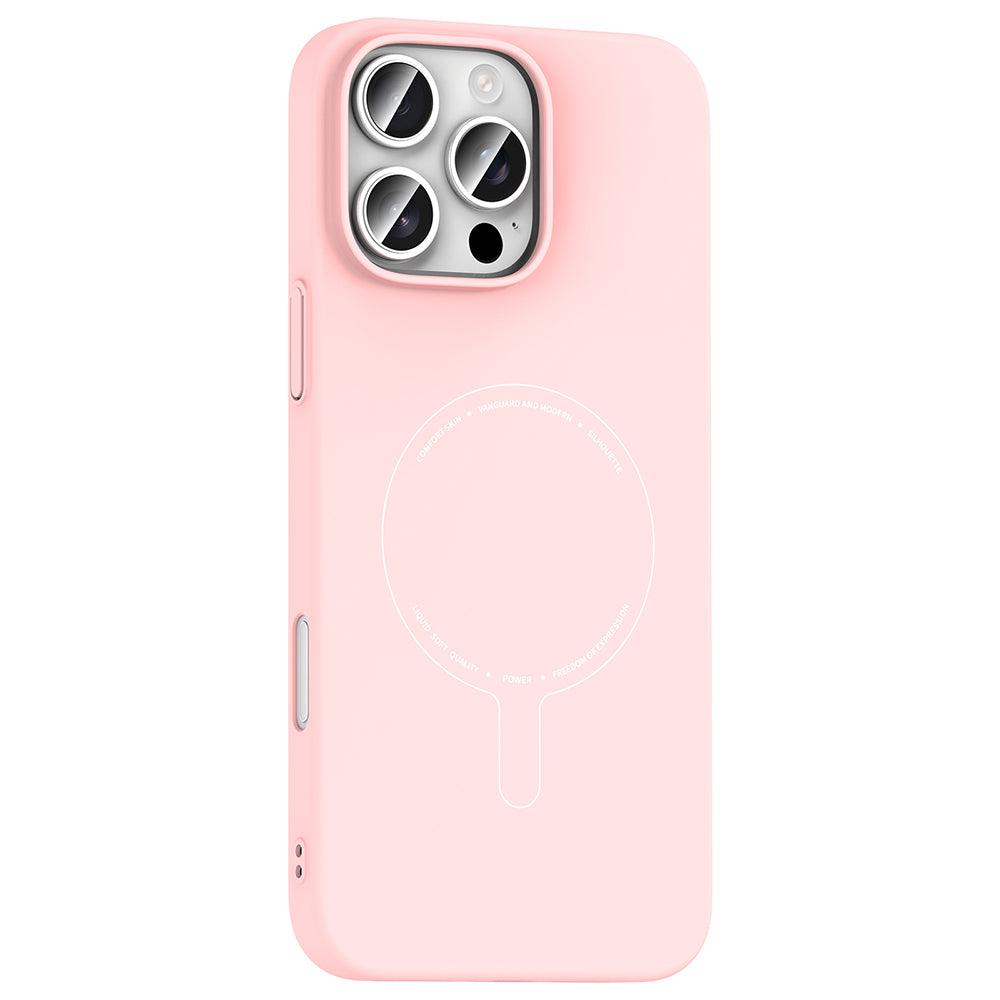 Apple iPhone 16 Pro Max Kılıf M-Safe Şarj Özellikli Kamera Korumalı Zore Elio Sert PC Kapak Açık Pembe