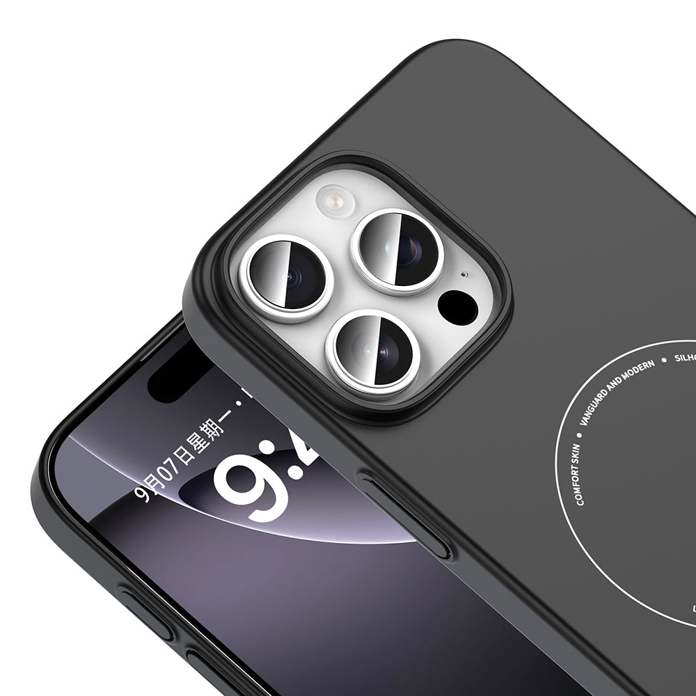 Apple iPhone 16 Pro Max Kılıf M-Safe Şarj Özellikli Kamera Korumalı Zore Elio Sert PC Kapak Siyah