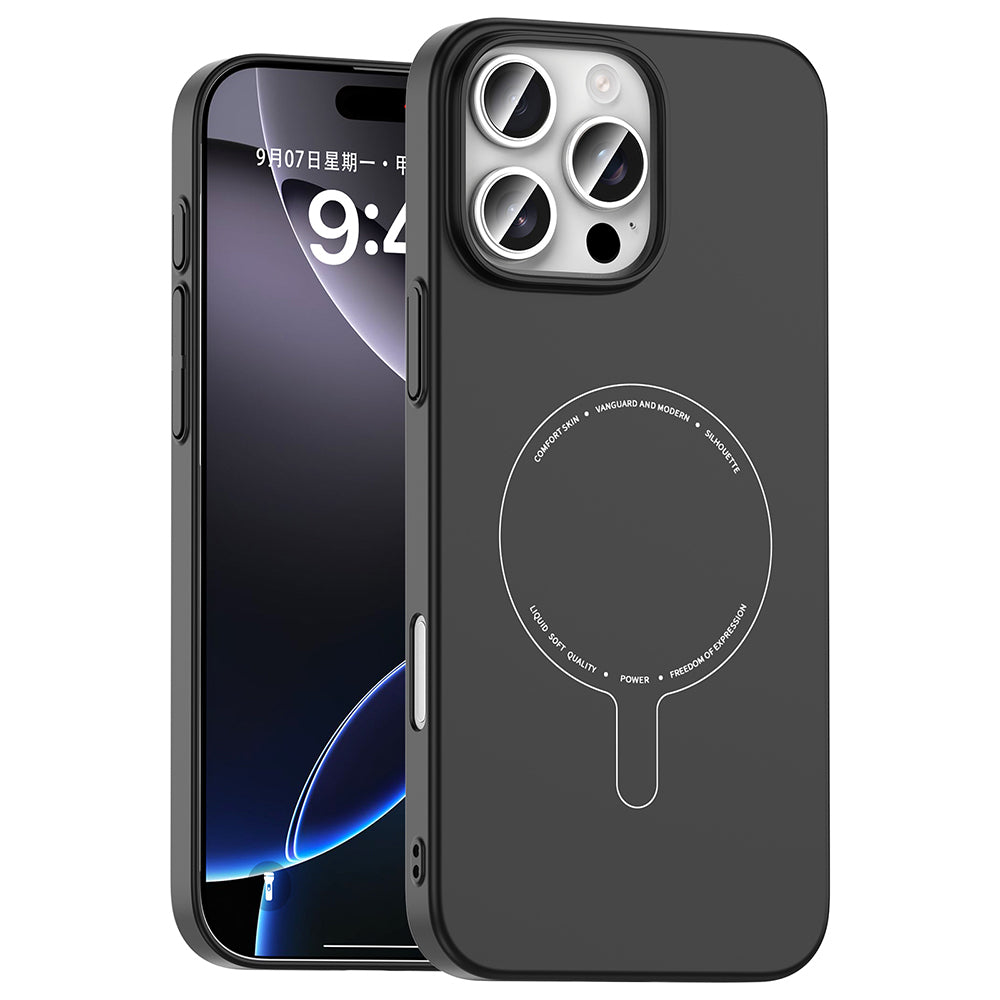 Apple iPhone 16 Pro Max Kılıf M-Safe Şarj Özellikli Kamera Korumalı Zore Elio Sert PC Kapak Siyah