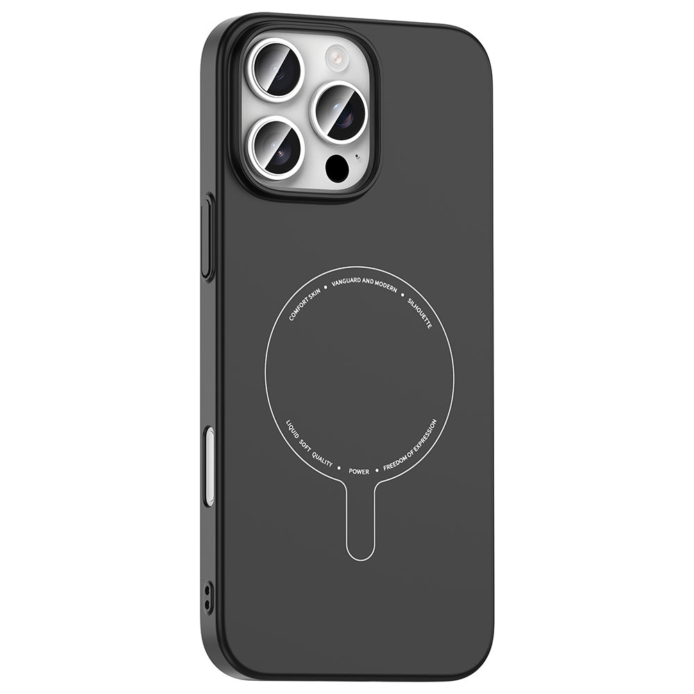 Apple iPhone 16 Pro Max Kılıf M-Safe Şarj Özellikli Kamera Korumalı Zore Elio Sert PC Kapak Siyah