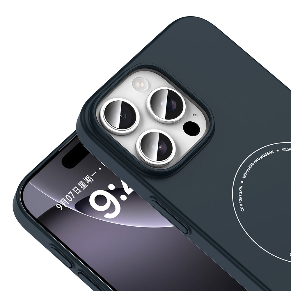 Apple iPhone 16 Pro Max Kılıf M-Safe Şarj Özellikli Kamera Korumalı Zore Elio Sert PC Kapak Lacivert