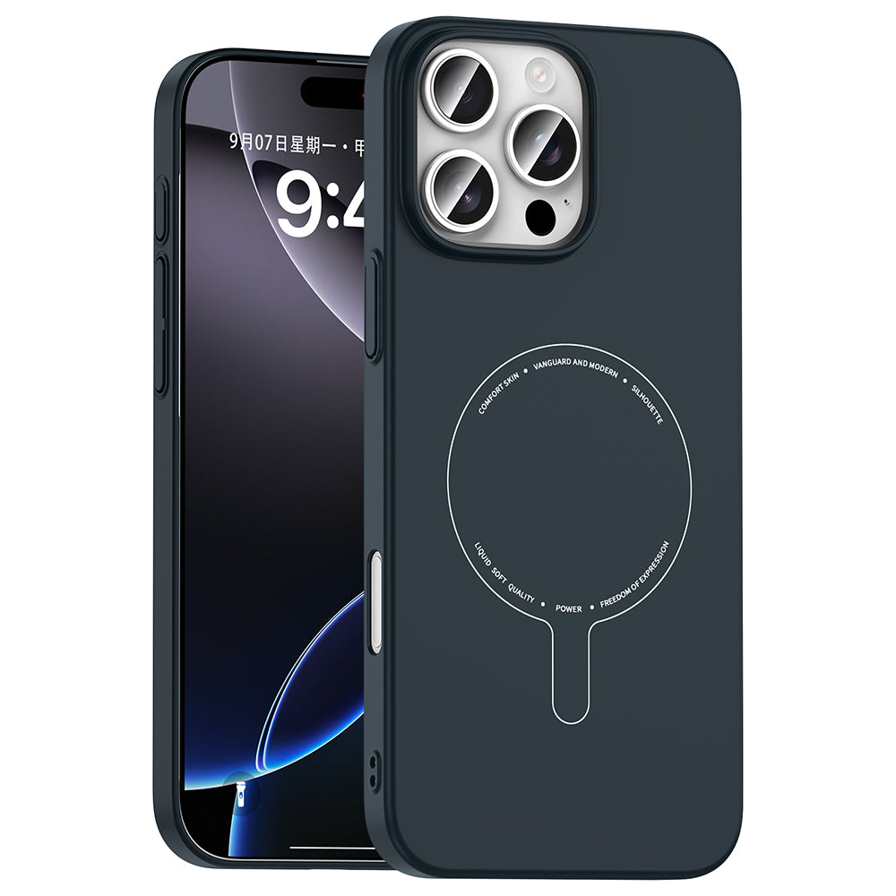 Apple iPhone 16 Pro Max Kılıf M-Safe Şarj Özellikli Kamera Korumalı Zore Elio Sert PC Kapak Lacivert