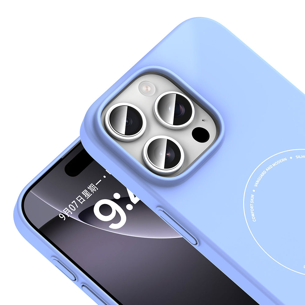 Apple iPhone 16 Pro Max Kılıf M-Safe Şarj Özellikli Kamera Korumalı Zore Elio Sert PC Kapak Açık Mavi