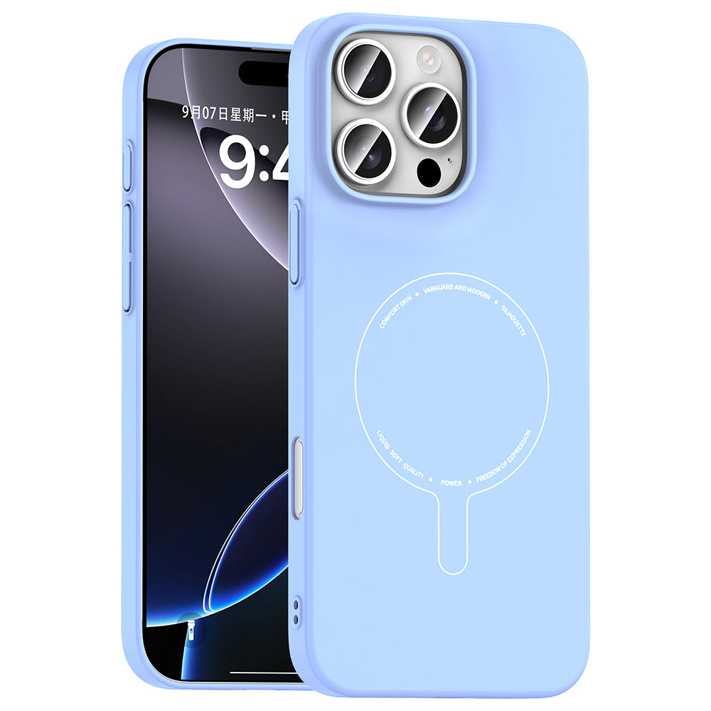 Apple iPhone 16 Pro Max Kılıf M-Safe Şarj Özellikli Kamera Korumalı Zore Elio Sert PC Kapak Açık Mavi