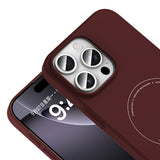 Apple iPhone 16 Pro Max Kılıf M-Safe Şarj Özellikli Kamera Korumalı Zore Elio Sert PC Kapak Bordo
