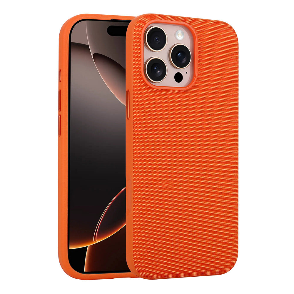 Apple iPhone 16 Pro Max Kılıf M-Safe Şarj Özellikli Kumaş Tasarımlı Zore Miami Sert PC Kapak Turuncu