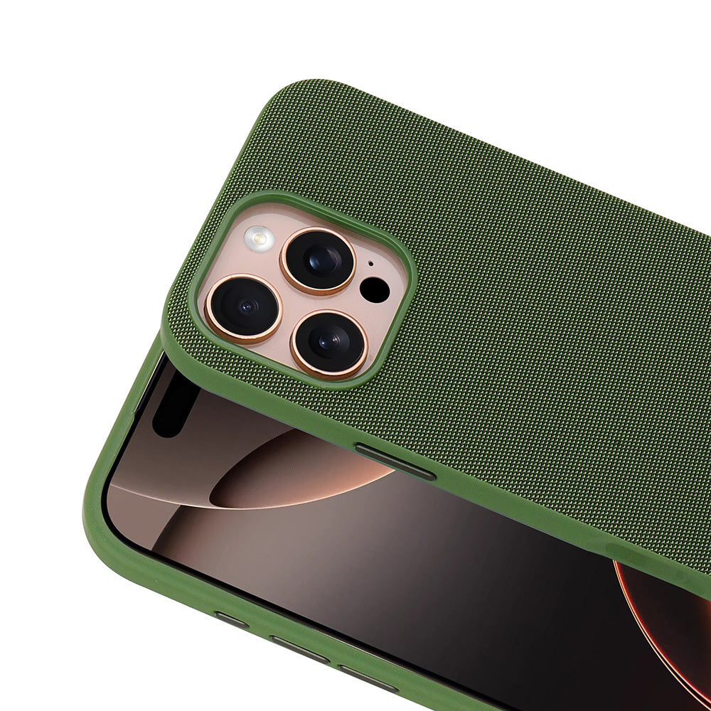 Apple iPhone 16 Pro Max Kılıf M-Safe Şarj Özellikli Kumaş Tasarımlı Miami Sert PC Kapak Yeşil