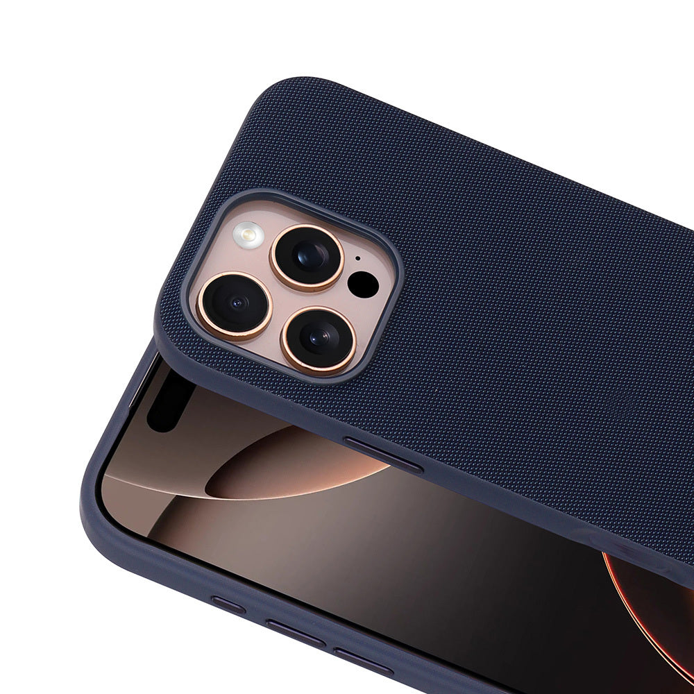 Apple iPhone 16 Pro Max Kılıf M-Safe Şarj Özellikli Kumaş Tasarımlı Zore Miami Sert PC Kapak Lacivert