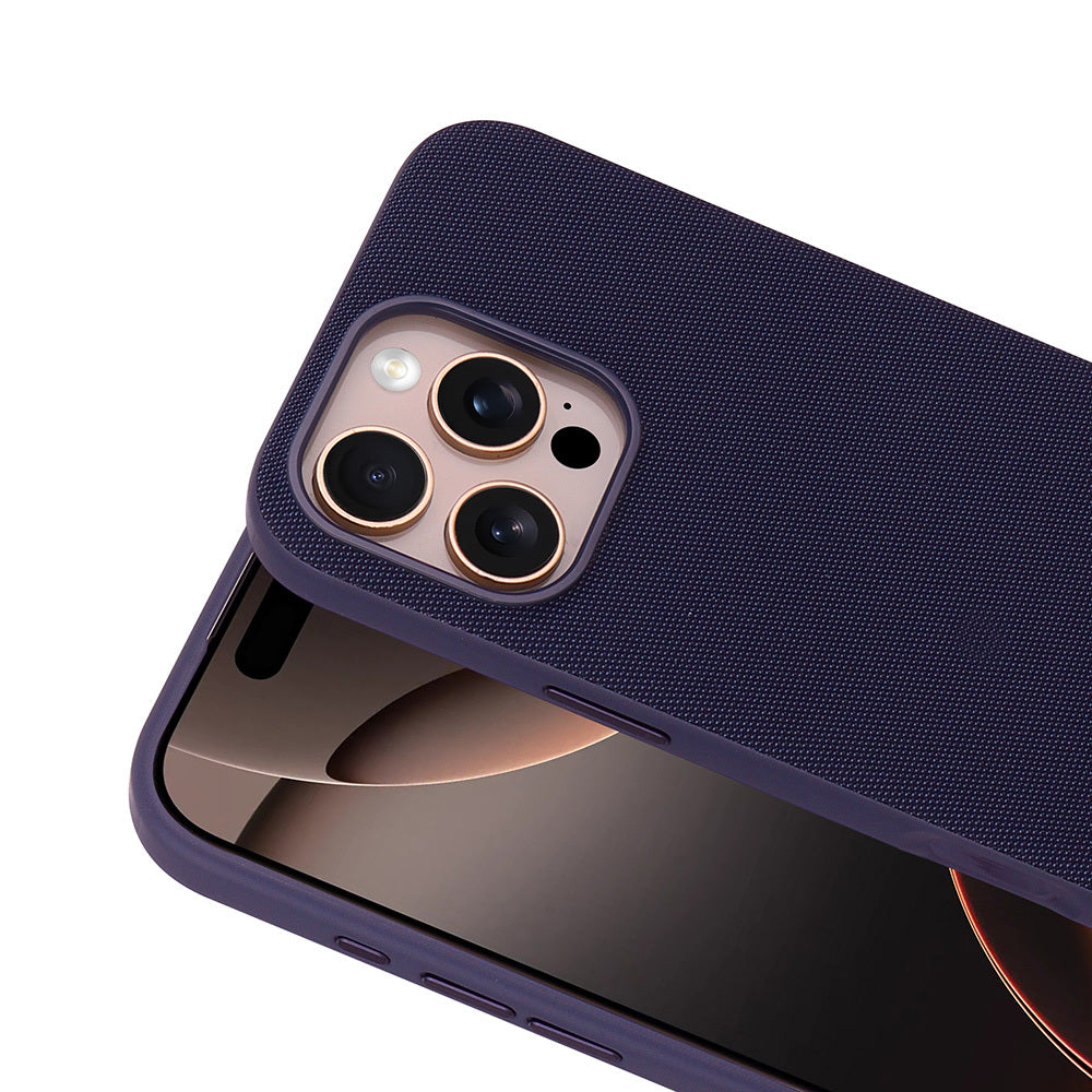 Apple iPhone 16 Pro Max Kılıf M-Safe Şarj Özellikli Kumaş Tasarımlı Zore Miami Sert PC Kapak Derin Mor