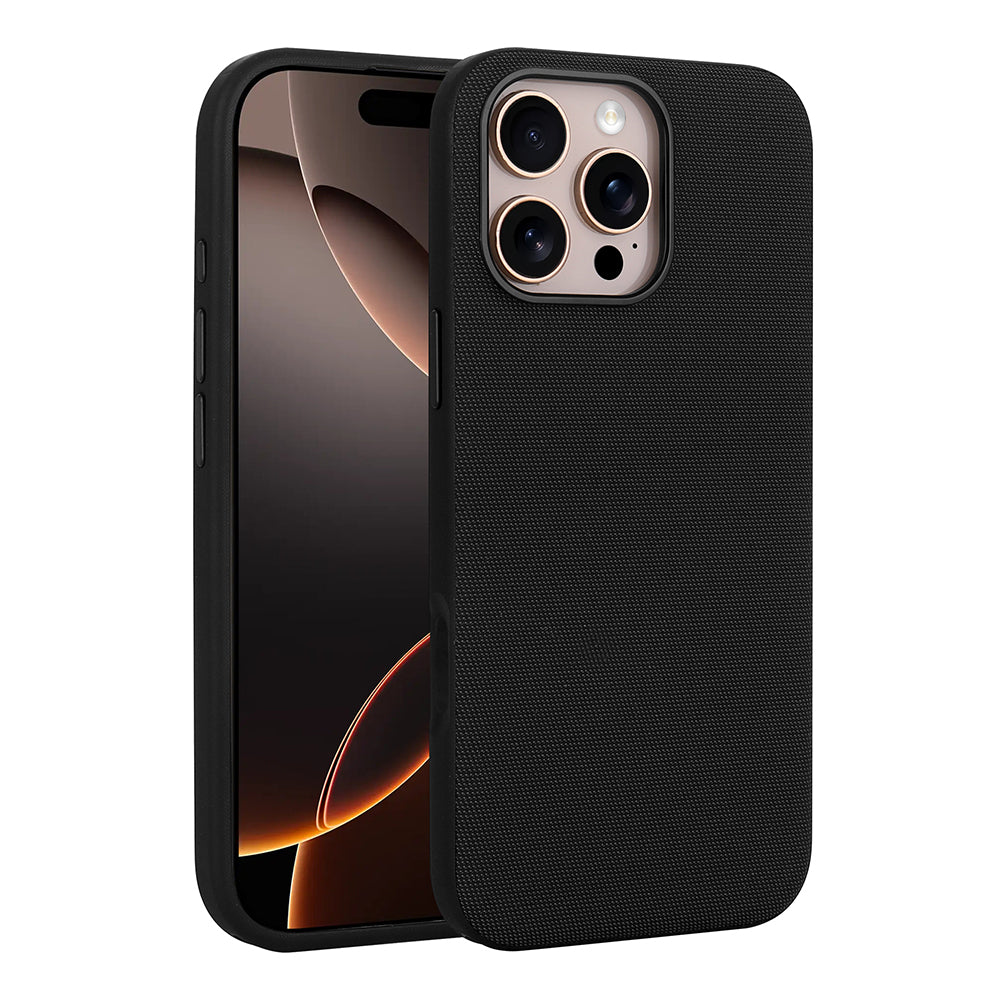 Apple iPhone 16 Pro Max Kılıf M-Safe Şarj Özellikli Kumaş Tasarımlı Zore Miami Sert PC Kapak Siyah