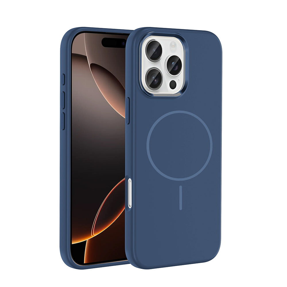 Apple iPhone 16 Pro Max Kılıf M-Safe Şarj Özellikli Metal Kamera Çerçeveli Zore Edi Silikon Kapak Lacivert