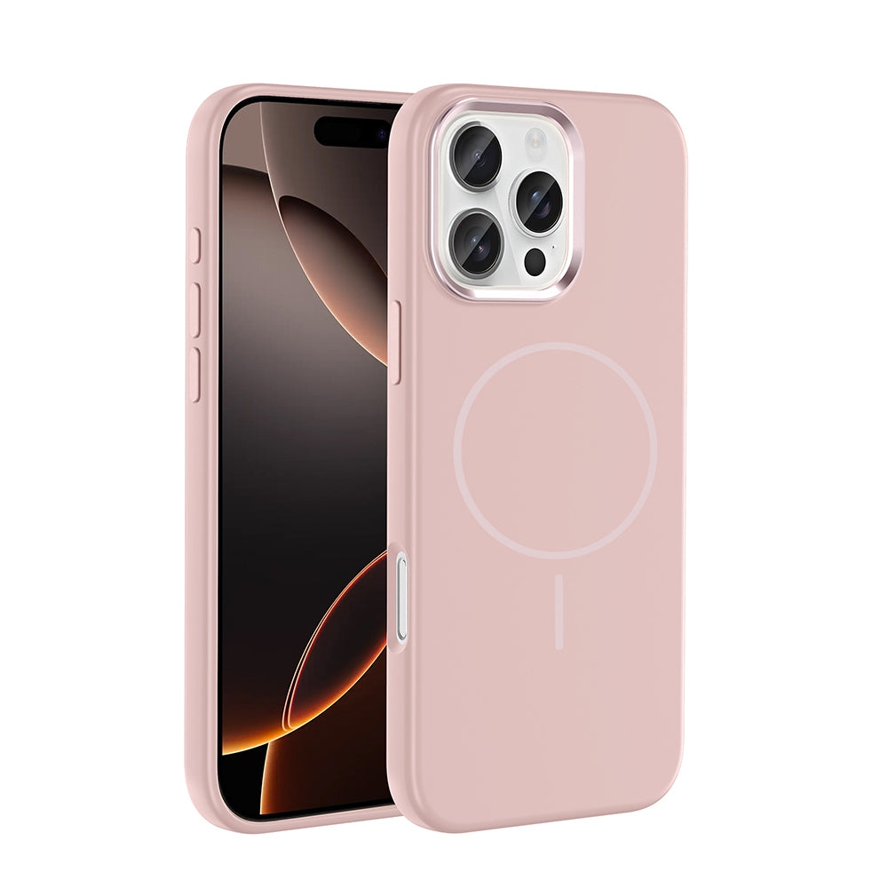 Apple iPhone 16 Pro Max Kılıf M-Safe Şarj Özellikli Metal Kamera Çerçeveli Zore Edi Silikon Kapak Rose Gold