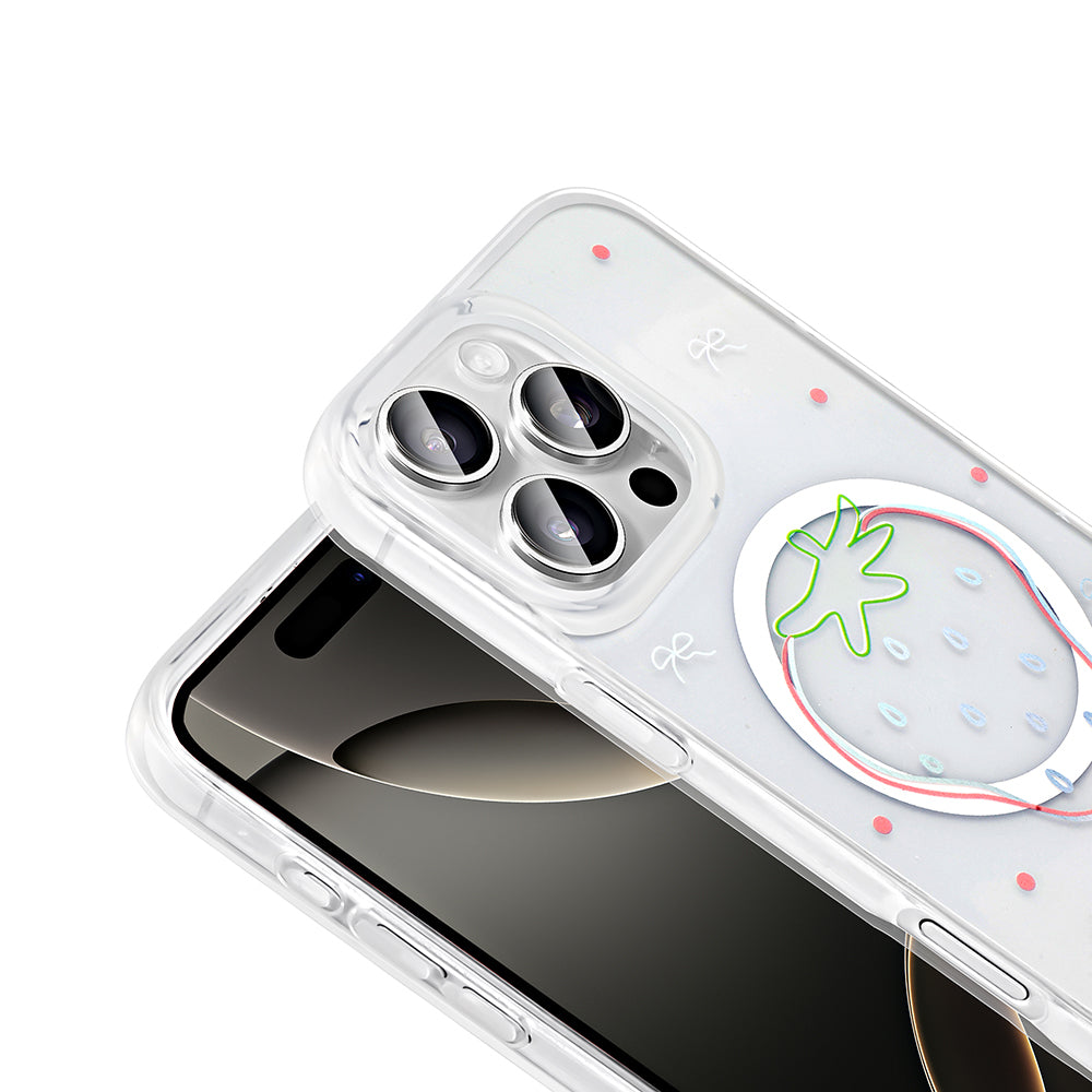 Apple iPhone 16 Pro Max Kılıf M-Safe Şarj Özellikli Şeffaf Zore Folk Sert Kapak Papatya