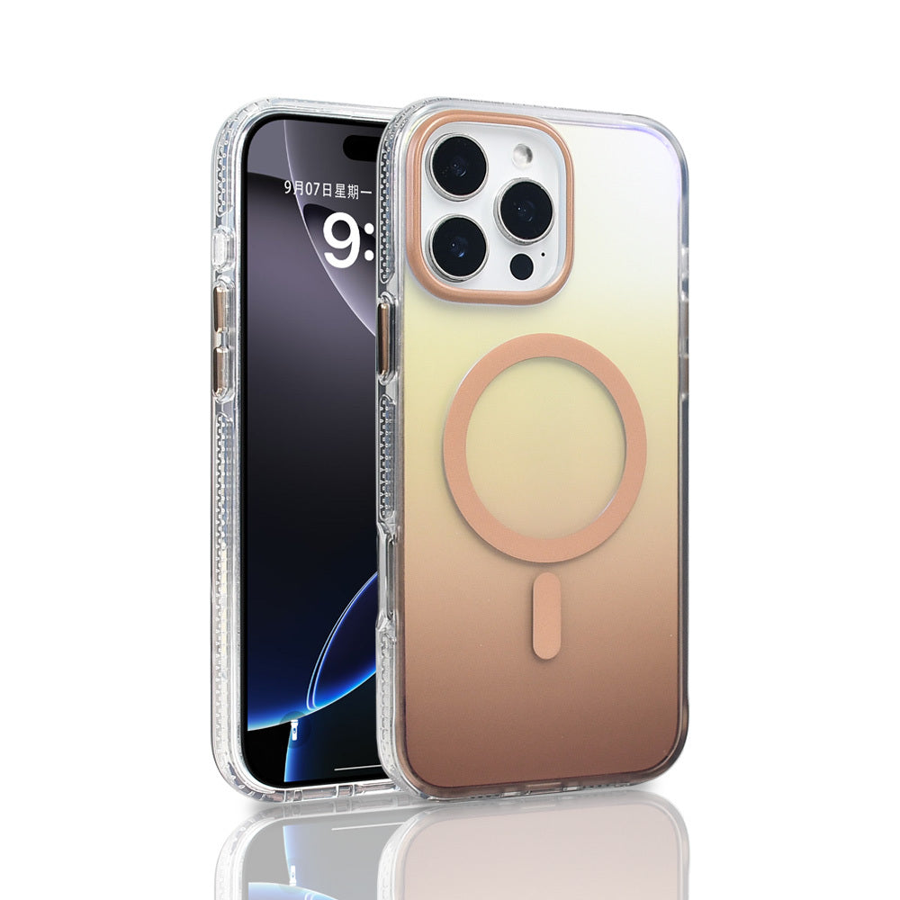 Apple iPhone 16 Pro Max Kılıf M-safe Şarj Özellikli Transparan Renk Geçişli Zore Toros Kapak Siyah