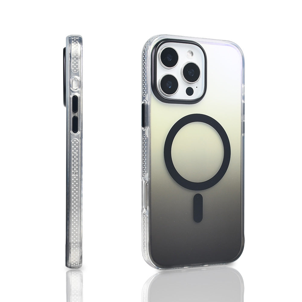 Apple iPhone 16 Pro Max Kılıf M-safe Şarj Özellikli Transparan Renk Geçişli Zore Toros Kapak Gri