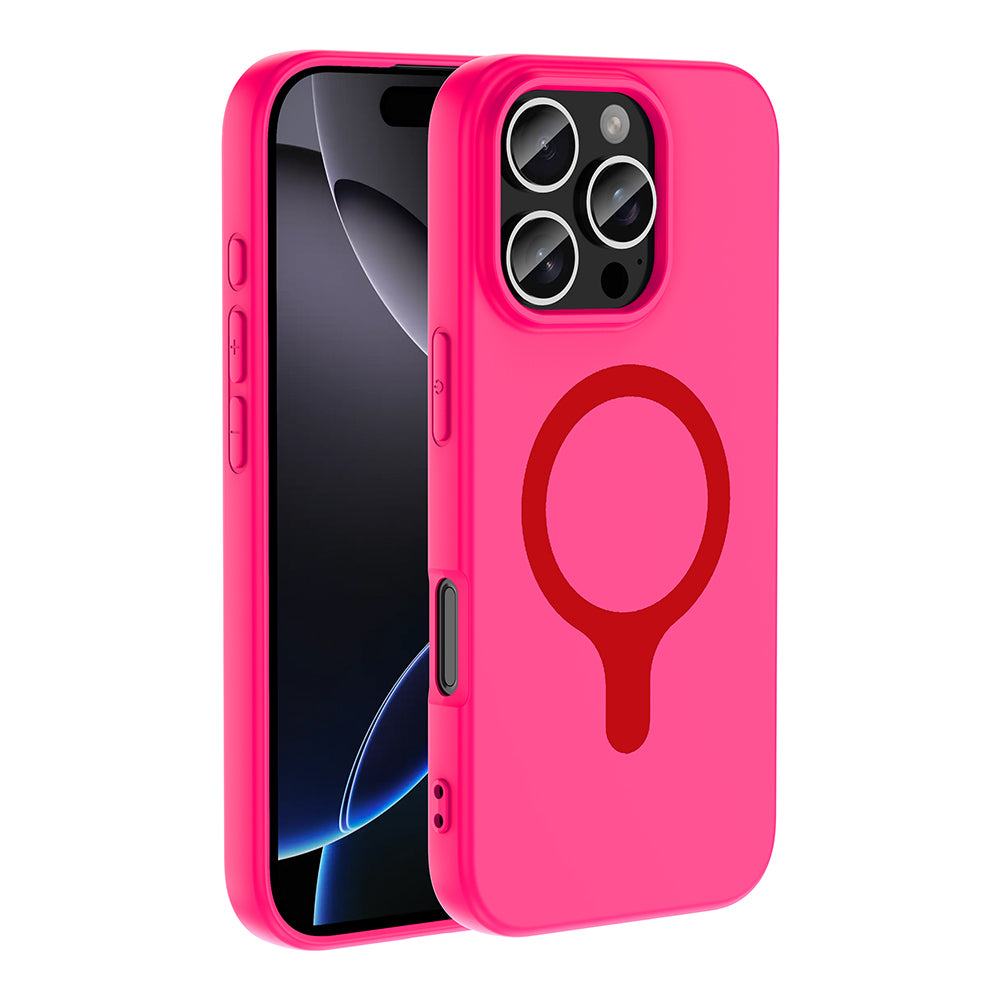 Apple iPhone 16 Pro Max Kılıf M-Safe Şarj Özellikli Zore Aris Silikon Kapak Koyu Pembe