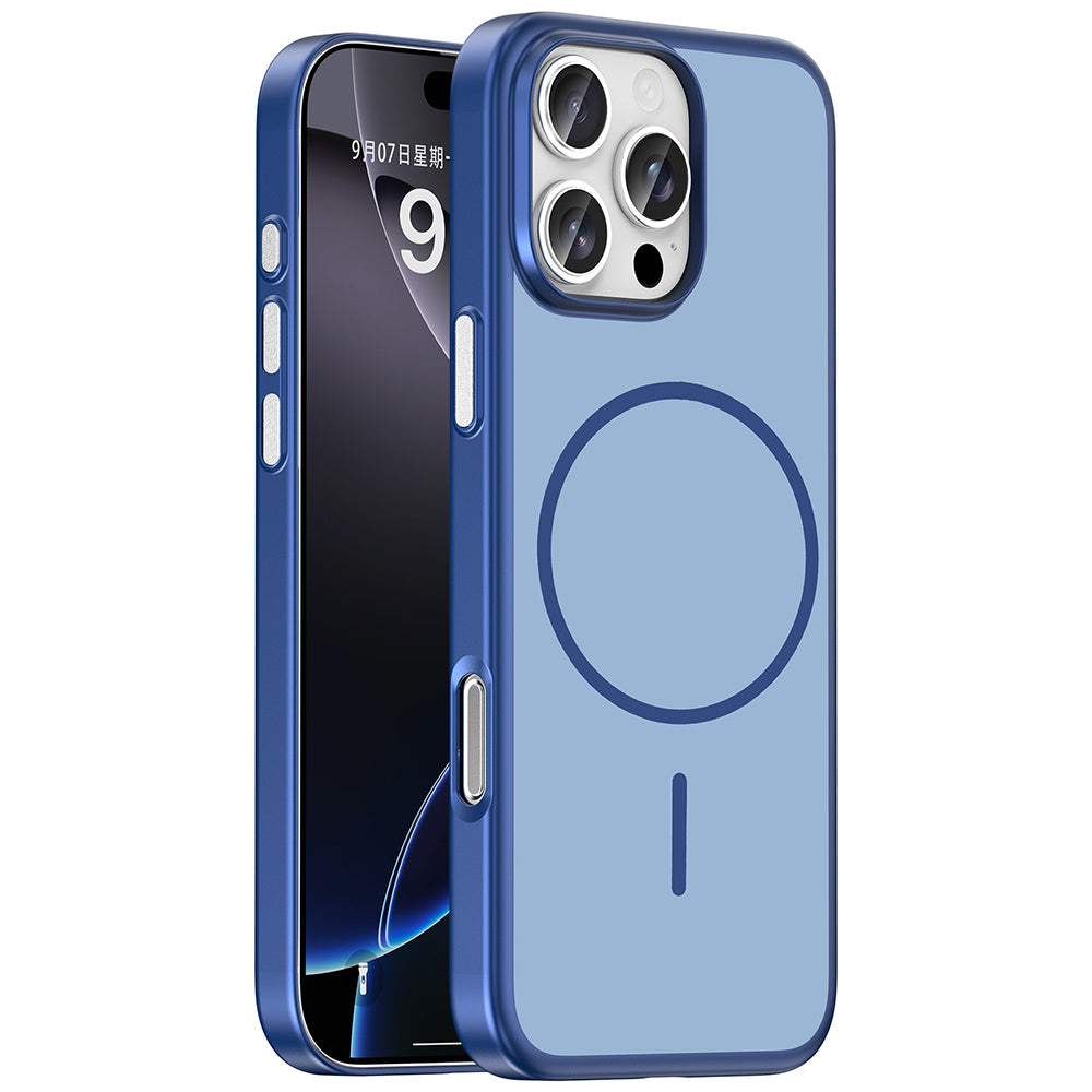 Apple iPhone 16 Pro Max Kılıf M-Safe Şarj Özellikli Zore Lora PC Kapak Lacivert