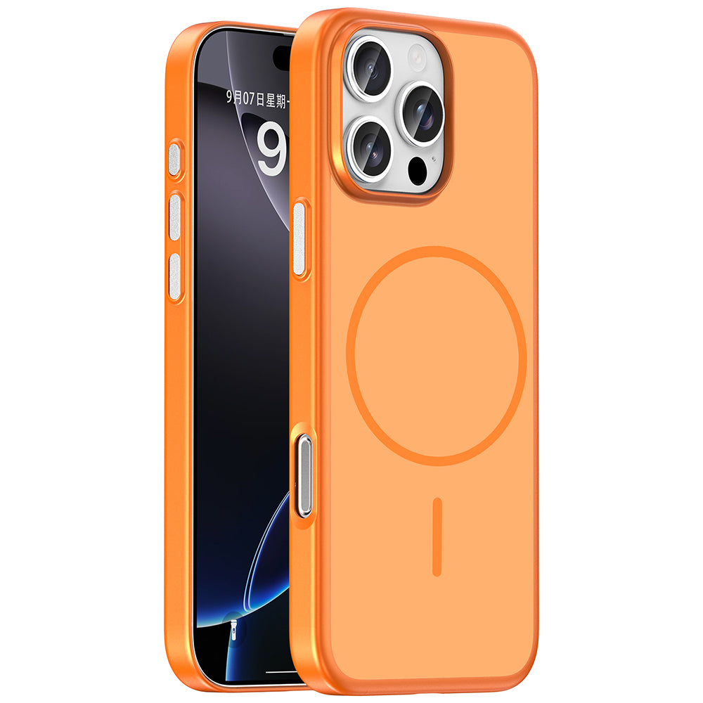 Apple iPhone 16 Pro Max Kılıf M-Safe Şarj Özellikli Zore Lora PC Kapak Turuncu