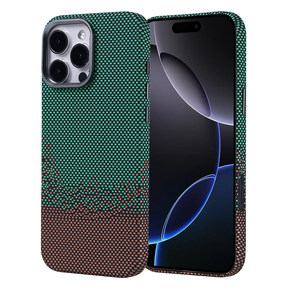 Apple iPhone 16 Pro Max Kılıf M-safe Şarj Özellikli Karbon Fiber Görünümlü Zore Nekst Kapak Yeşil