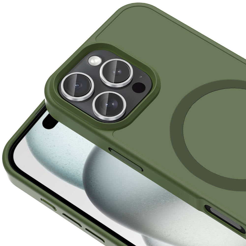Apple iPhone 16 Pro Max Kılıf M-safe Şarj Özellikli Mat Arka Yüzey Zore Sio Kapak Koyu Yeşil