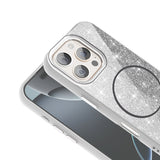 Apple iPhone 16 Pro Max Kılıf M-safe Şarj Özellikli Parlayan Simli Zore Okso Kapak Beyaz