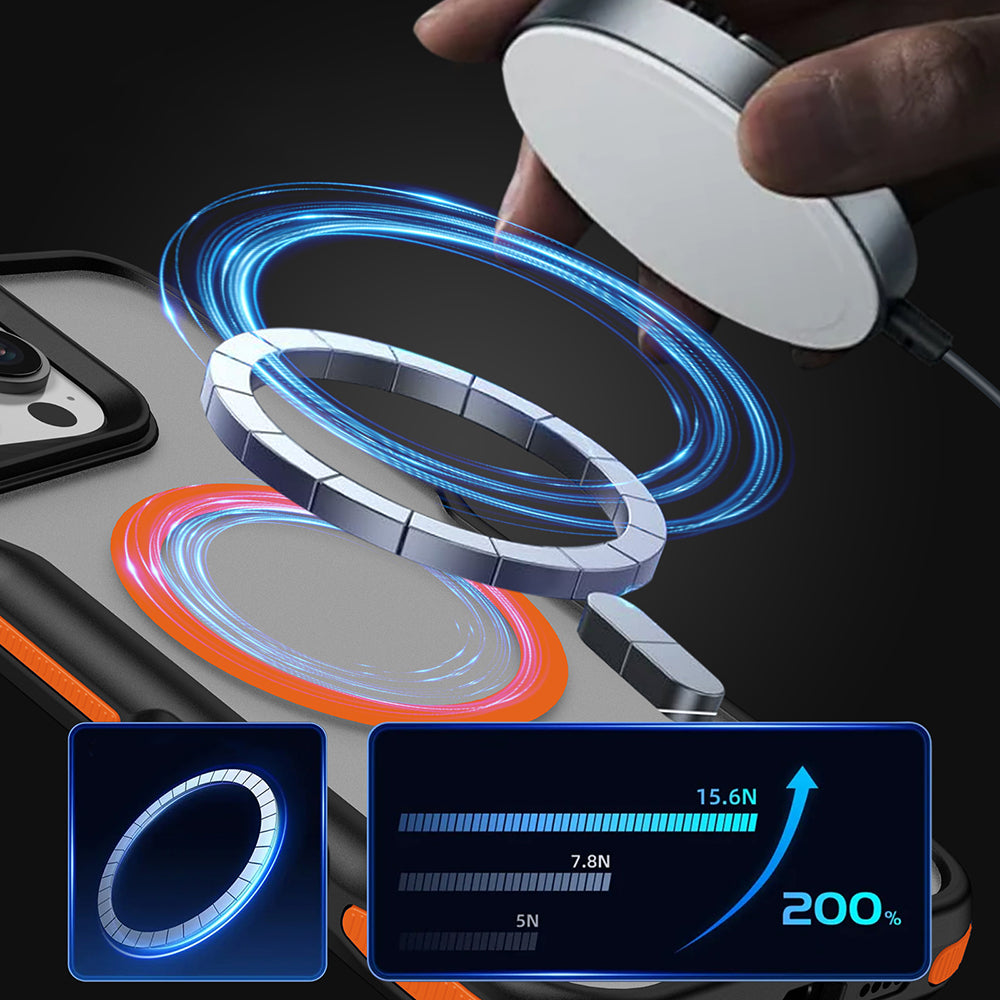 Apple iPhone 16 Pro Max Kılıf M-safe Şarj Özellikli Renkli Kenar Airbag Şeritli Zore Lamer Kapak Turuncu