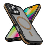 Apple iPhone 16 Pro Max Kılıf M-safe Şarj Özellikli Renkli Kenar Airbag Şeritli Zore Lamer Kapak Titanyum-Gold