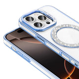 Apple iPhone 16 Pro Max Kılıf Pırlanta Taş Tasarımlı M-safe Şarj Özellikli Zore Karetta Silikon Kapak Gümüş