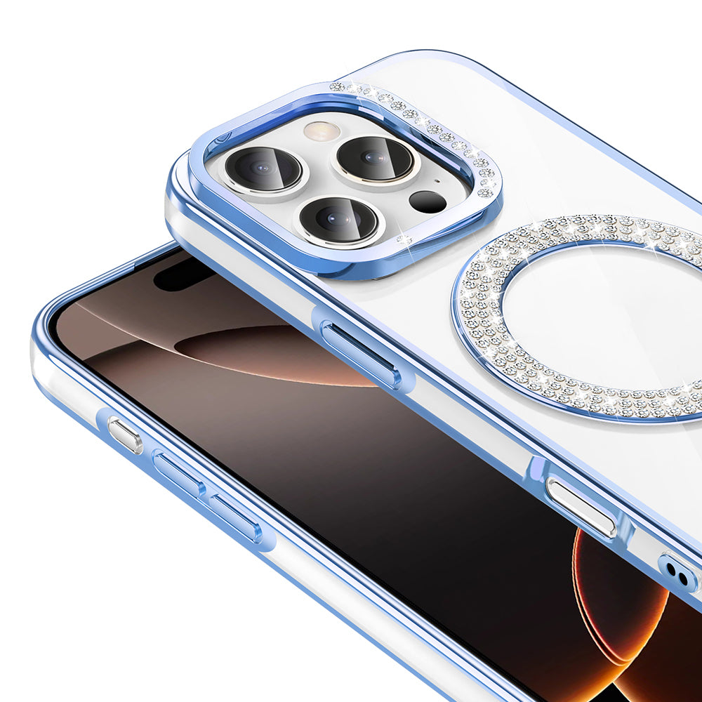 Apple iPhone 16 Pro Max Kılıf Pırlanta Taş Tasarımlı M-safe Şarj Özellikli Zore Karetta Silikon Kapak Rose Gold