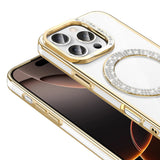 Apple iPhone 16 Pro Max Kılıf Pırlanta Taş Tasarımlı M-safe Şarj Özellikli Zore Karetta Silikon Kapak Mor