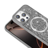 Apple iPhone 16 Pro Max Kılıf Pırlanta Tasarımlı M-safe Şarj Özellikli Zore Mozaik Silikon Kapak Titanyum-Gri
