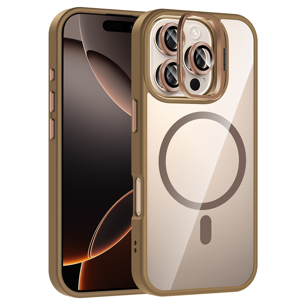 Apple iPhone 16 Pro Max Kılıf Standlı ve Kamera Lens Hediyeli M-Safe Şarj Özellikli Zore Etro Kapak Siyah