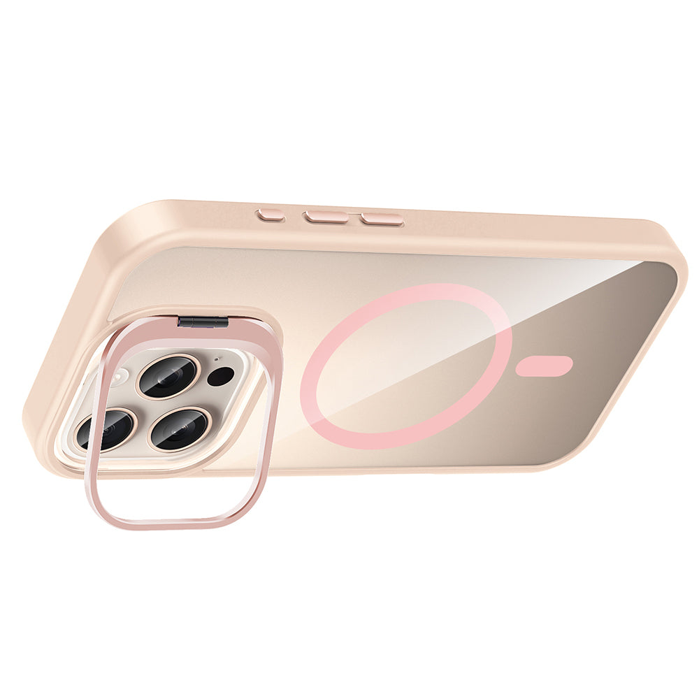 Apple iPhone 16 Pro Max Kılıf Standlı ve Kamera Lens Hediyeli M-Safe Şarj Özellikli Zore Etro Kapak Desert Titanyum
