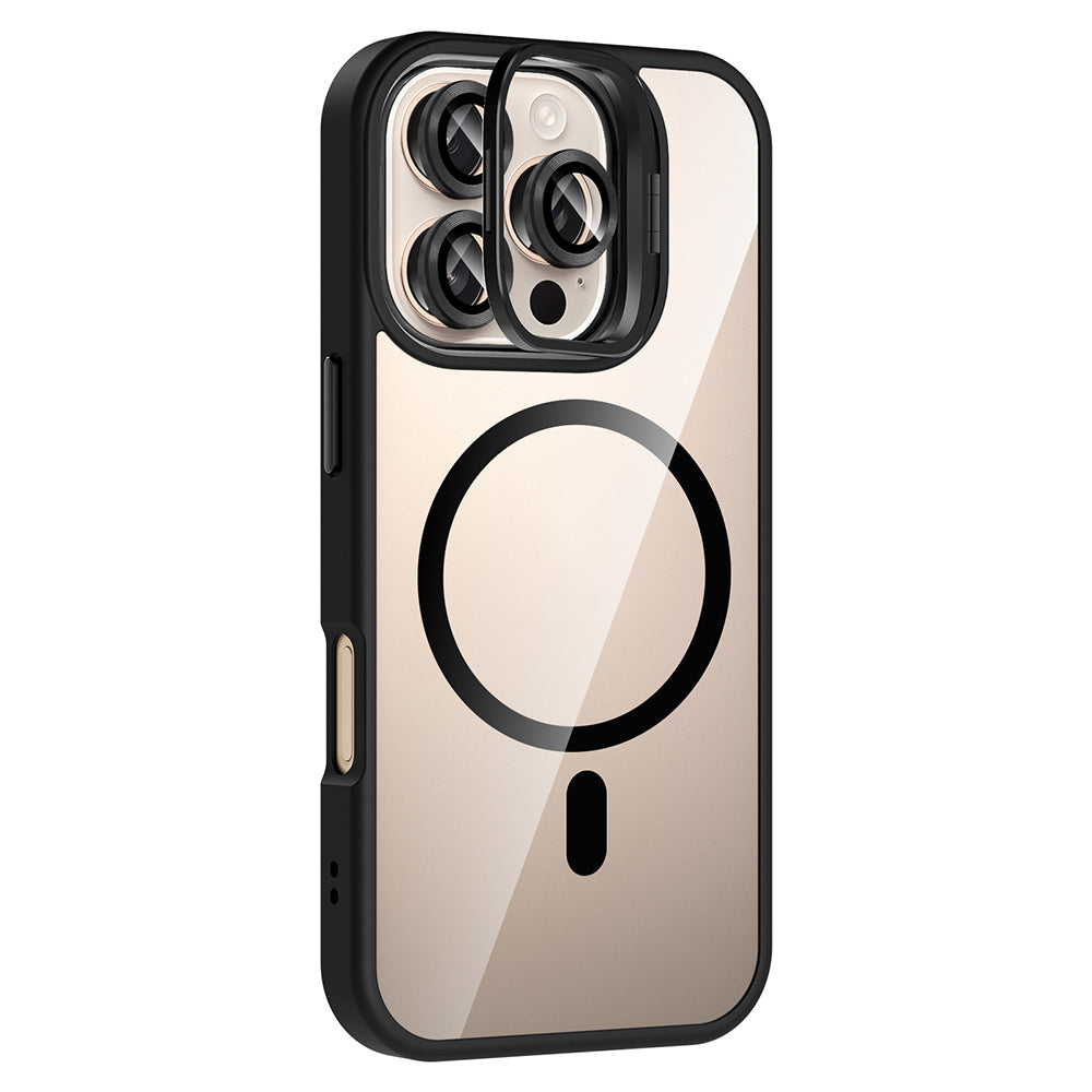 Apple iPhone 16 Pro Max Kılıf Standlı ve Kamera Lens Hediyeli M-Safe Şarj Özellikli Zore Etro Kapak Gri