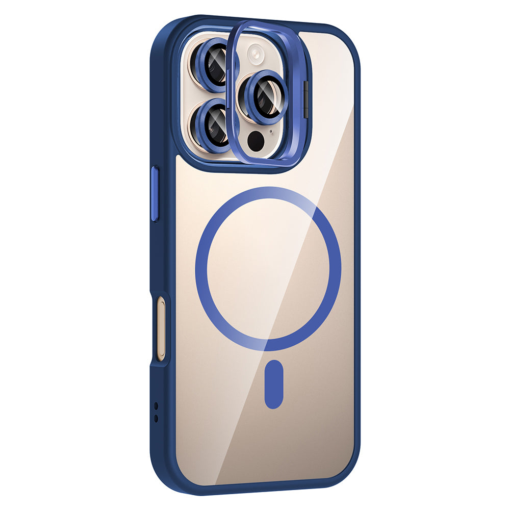 Apple iPhone 16 Pro Max Kılıf Standlı ve Kamera Lens Hediyeli M-Safe Şarj Özellikli Zore Etro Kapak Gri