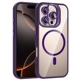 Apple iPhone 16 Pro Max Kılıf Standlı ve Kamera Lens Hediyeli M-Safe Şarj Özellikli Zore Etro Kapak Derin Mor