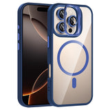 Apple iPhone 16 Pro Max Kılıf Standlı ve Kamera Lens Hediyeli M-Safe Şarj Özellikli Zore Etro Kapak Lacivert