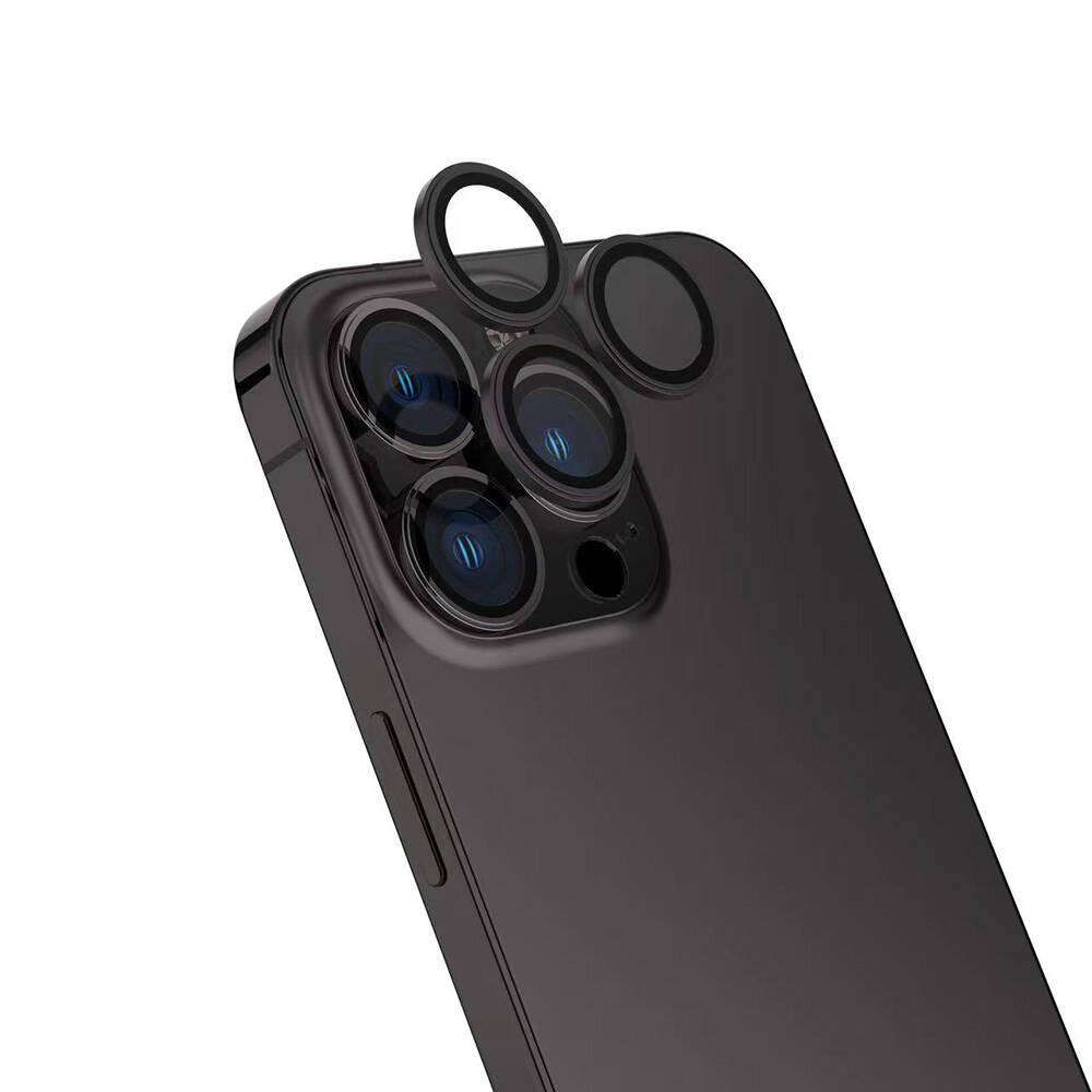 Apple iPhone 16 Pro Max Zore Safir CL-15 Parmak İzi Bırakmayan Anti-Reflective Kamera Lens Koruyucu Siyah