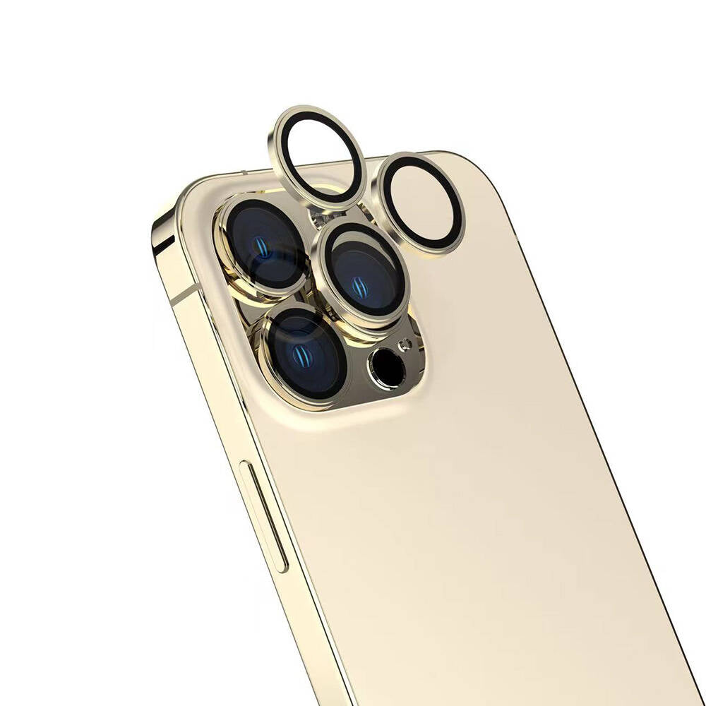 Apple iPhone 16 Pro Zore Safir CL-15 Parmak İzi Bırakmayan Anti-Reflective Kamera Lens Koruyucu Gold