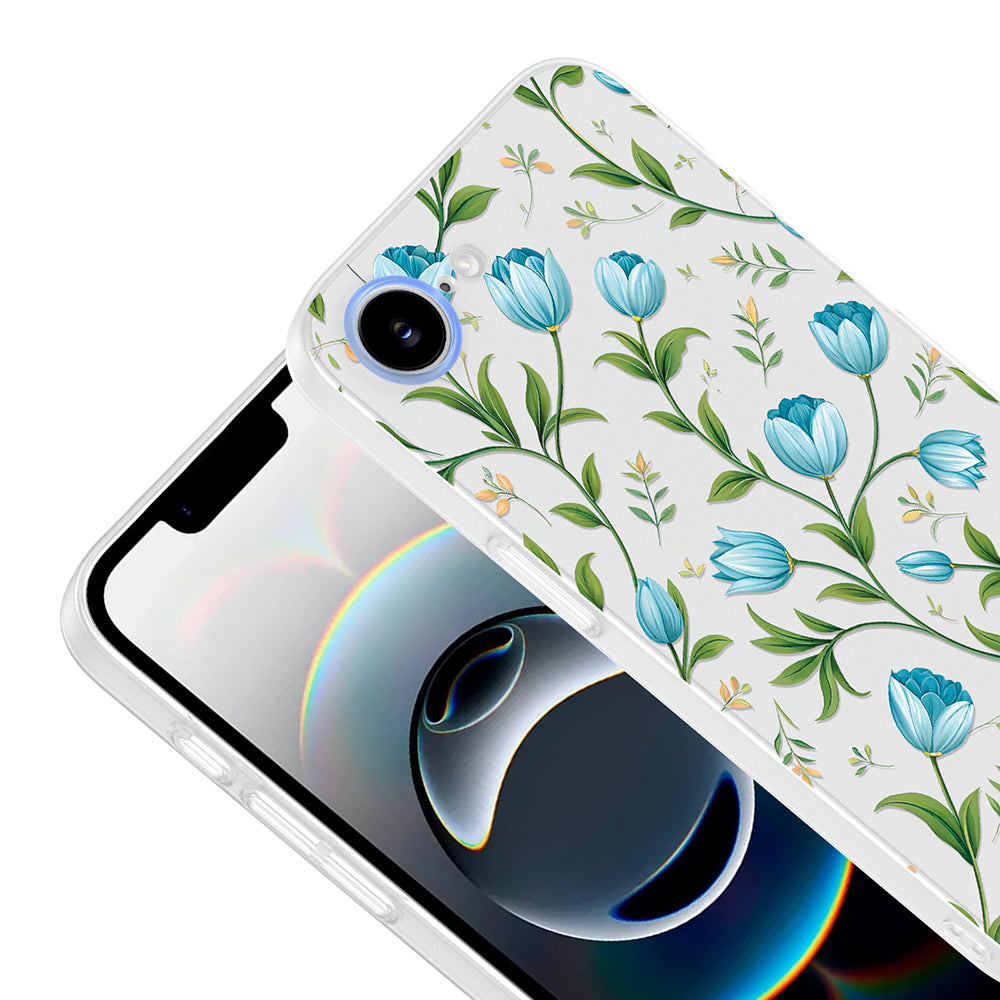 Apple iPhone 16E Kılıf Kamera Korumalı Desenli Zore Klip Kapak Mavi Lale